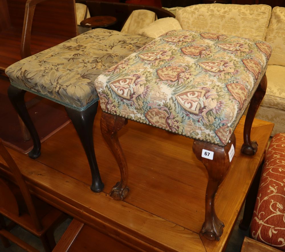 A George I style walnut dressing stool on cabriole legs and one other